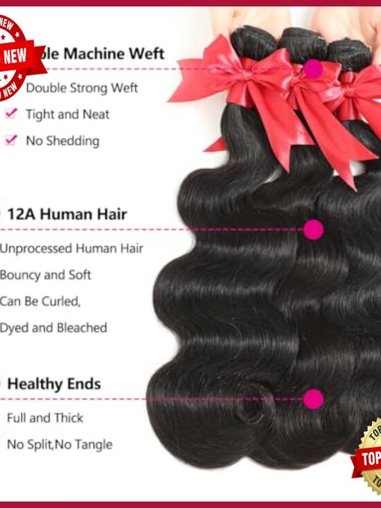 Brazilian Body Wave Human Hair Extensions 3 Bundles with HD Lace Closure main image 4